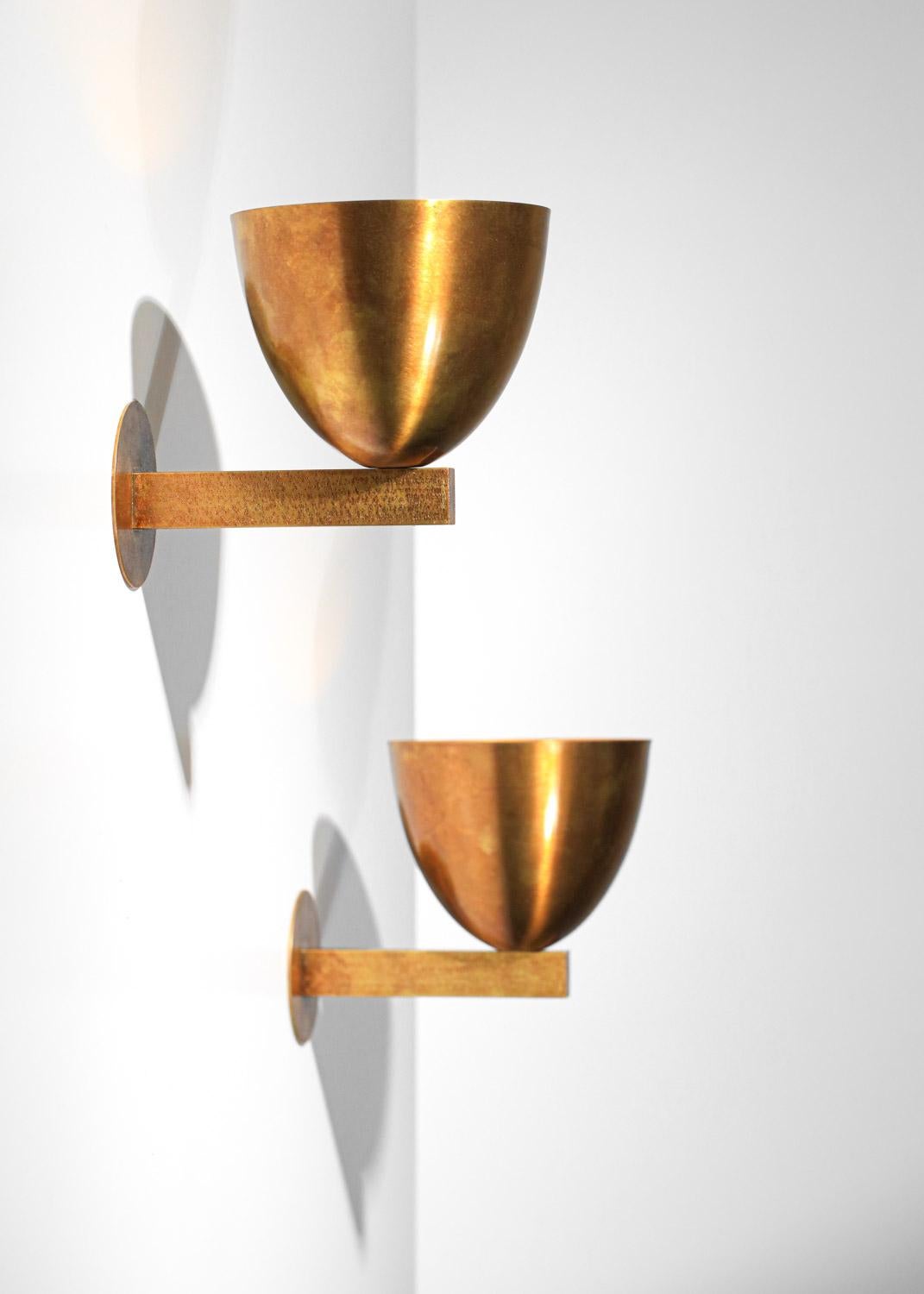 French Danke studio modern sconces patinated solid brass contemporary design For Sale