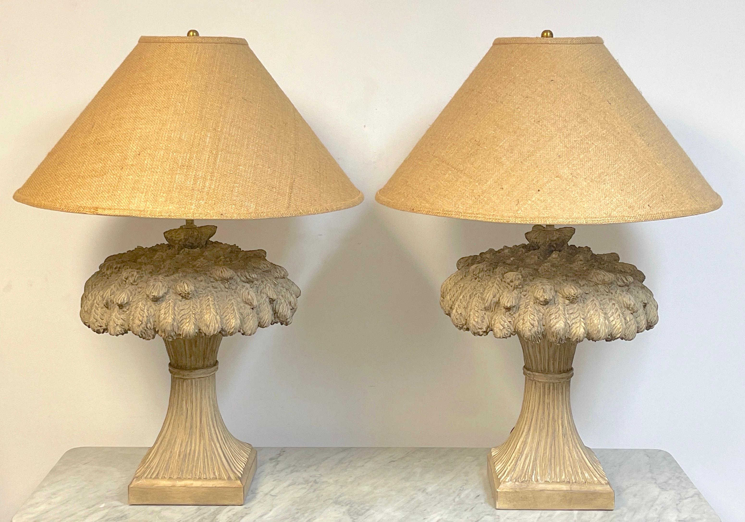 Pair of Modern Sculpted Terracotta Sheaf of Wheat Lamps, Austin Productions 
USA, circa 1990s

Each one a large sculptural form of a bundled sheaf of wheat. Stamped 