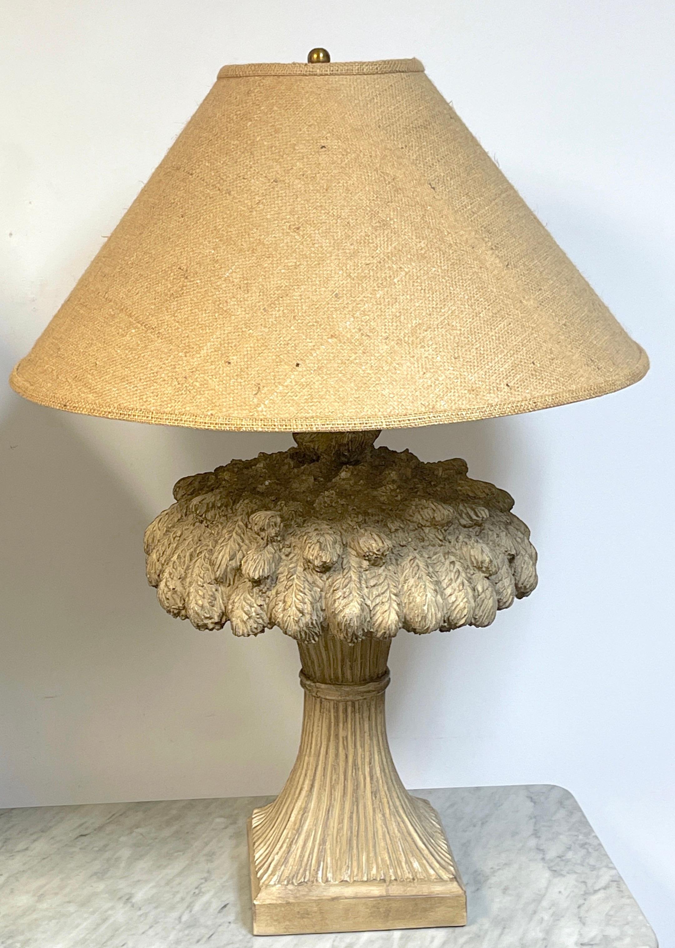 Pair of Modern Sculpted Terracotta Sheaf of Wheat Lamps, Austin Productions In Good Condition In West Palm Beach, FL