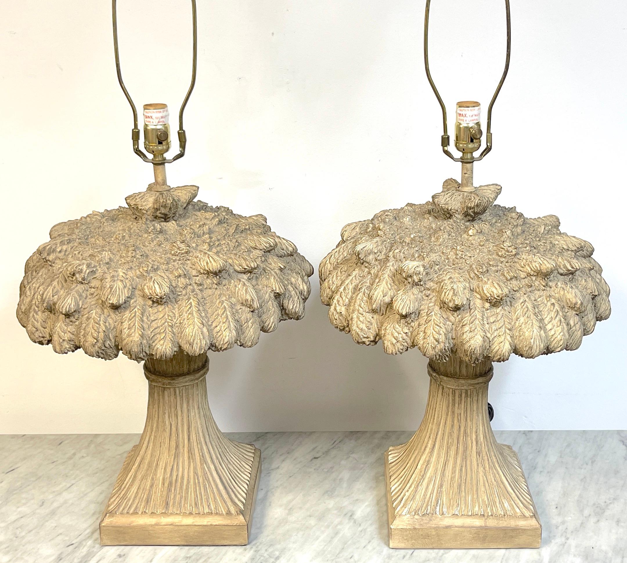 Pair of Modern Sculpted Terracotta Sheaf of Wheat Lamps, Austin Productions 1