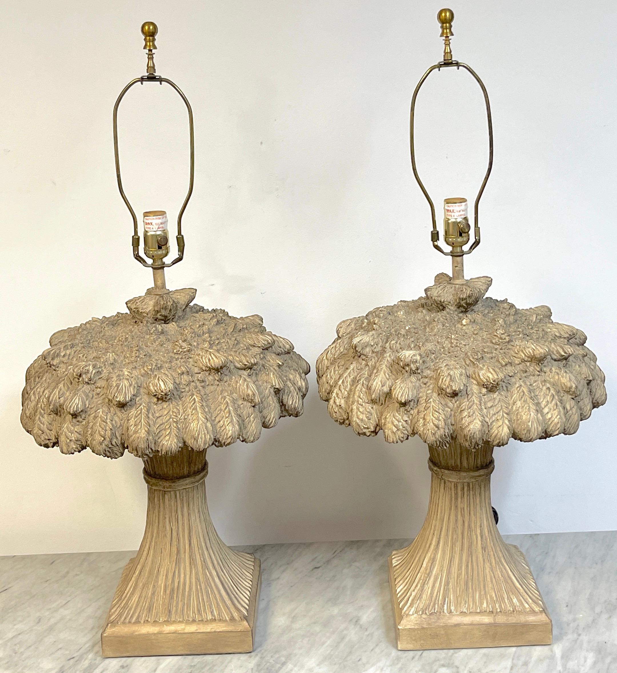 Pair of Modern Sculpted Terracotta Sheaf of Wheat Lamps, Austin Productions 2