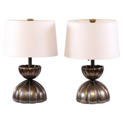 Pair of Modern Sculptural Bronze Table Lamps