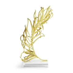 Pair of Modern Sculptural Gold Metal Palm Sculpture Decorative Artwork