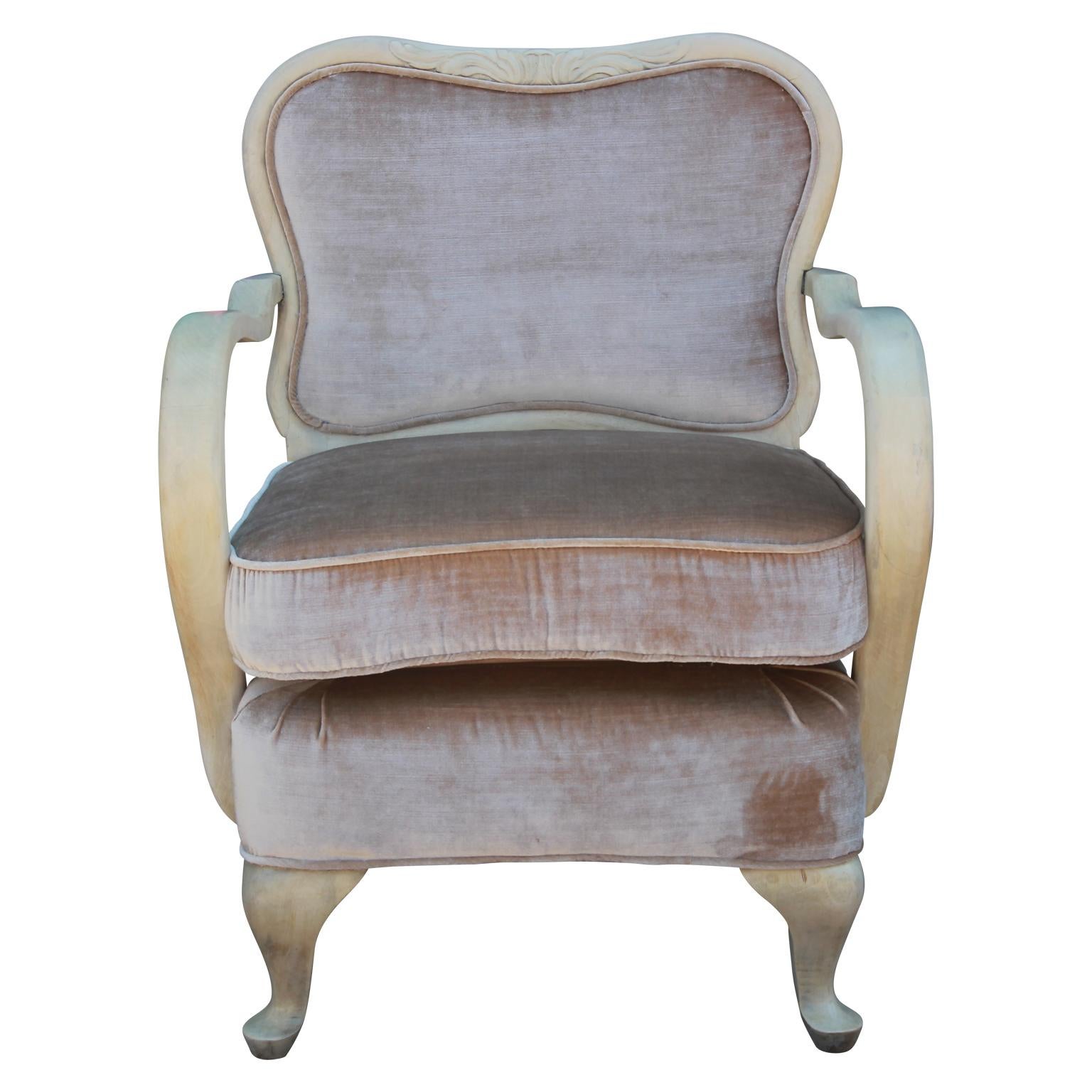 Pair of lovely modern Italian lounge chairs with a neutral finish and freshly upholstered in a lovely light colored velvet. Grosfeld House style with a highly sculptural design.