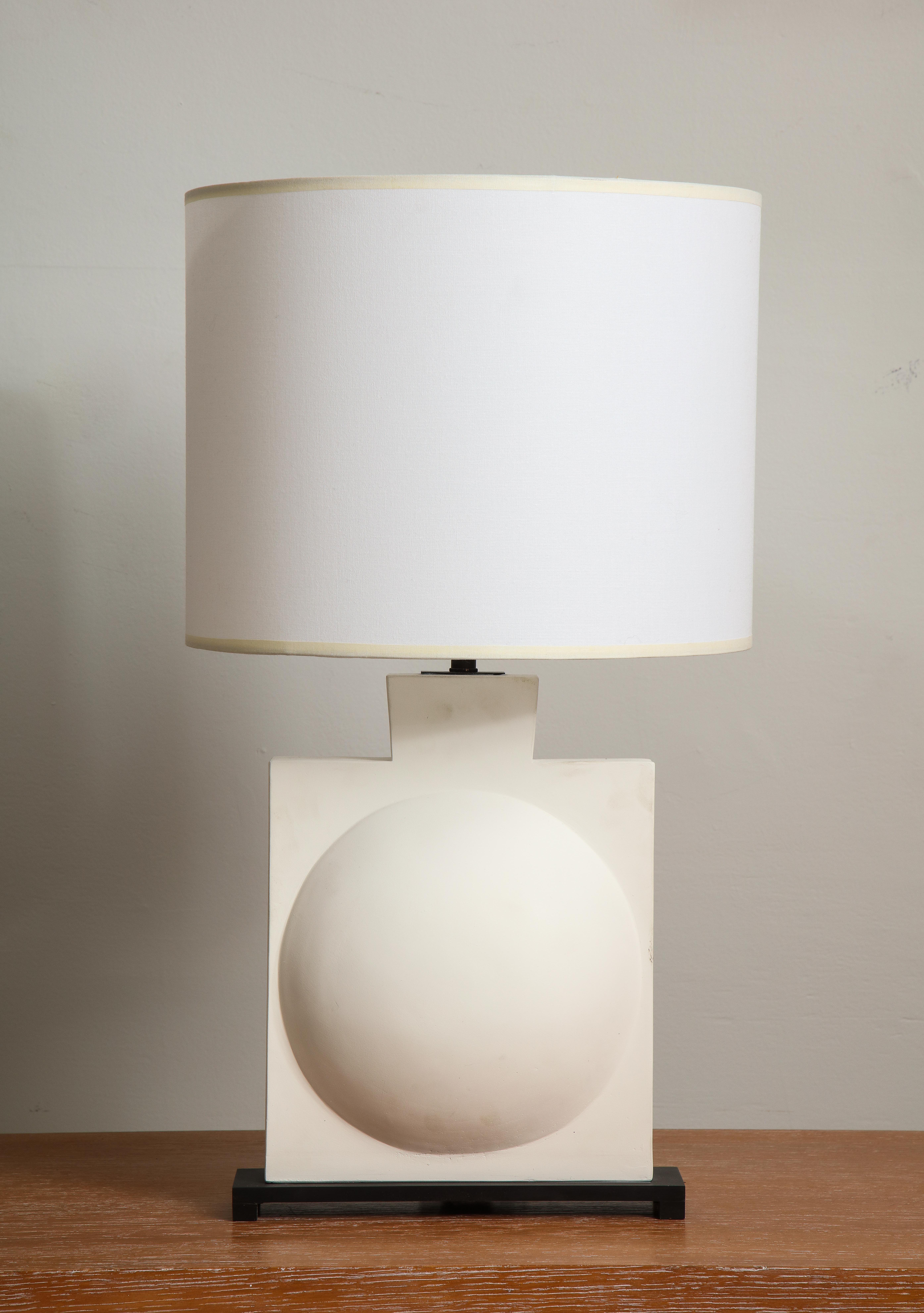 Custom pair of modern sculptural plaster lamps. 
These lamps are customizable. Please inquire.
Lead Time is 8-10 weeks.
The lamp shades are not included.