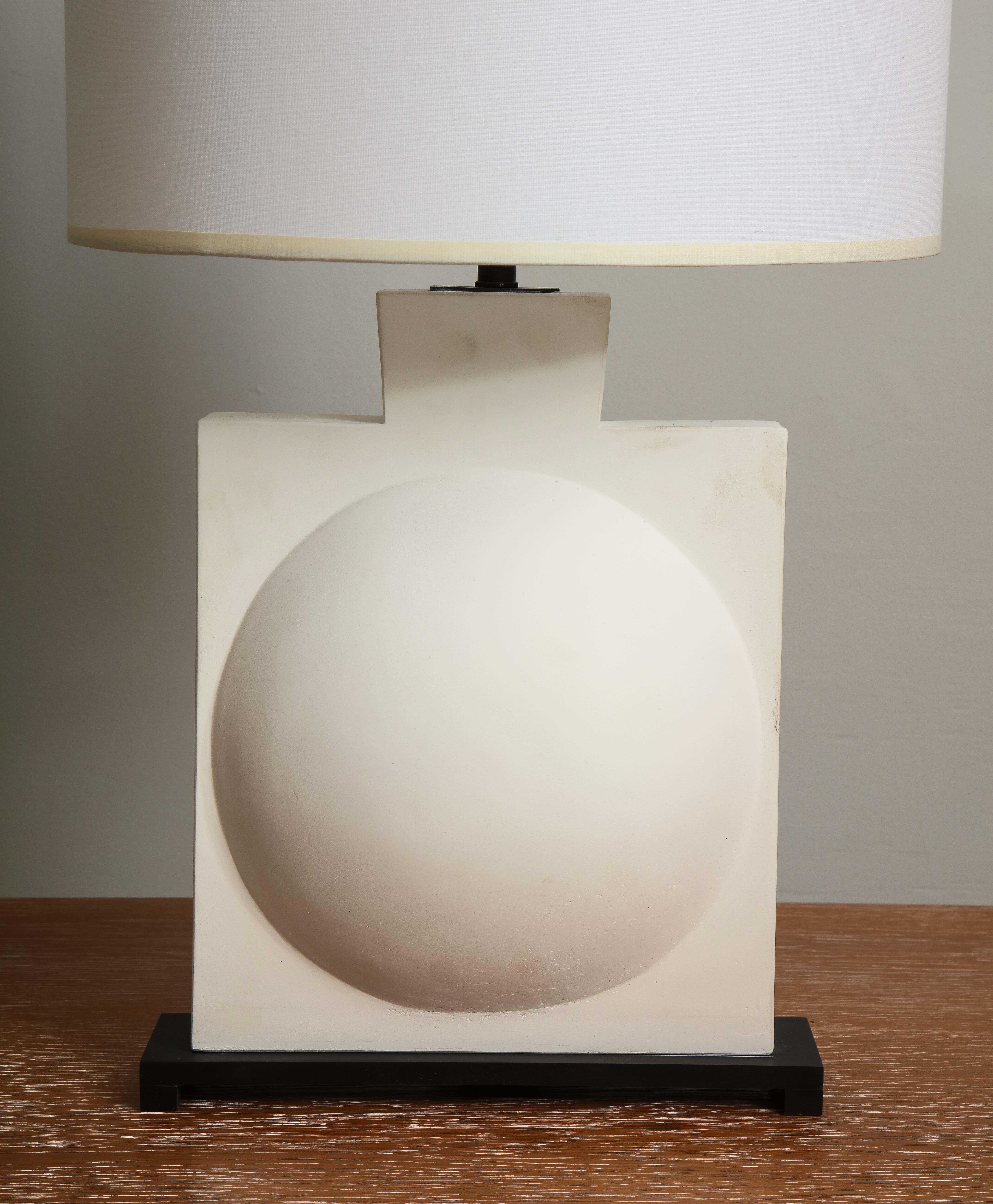 American Custom Pair of Modern Sculptural Plaster Lamps For Sale