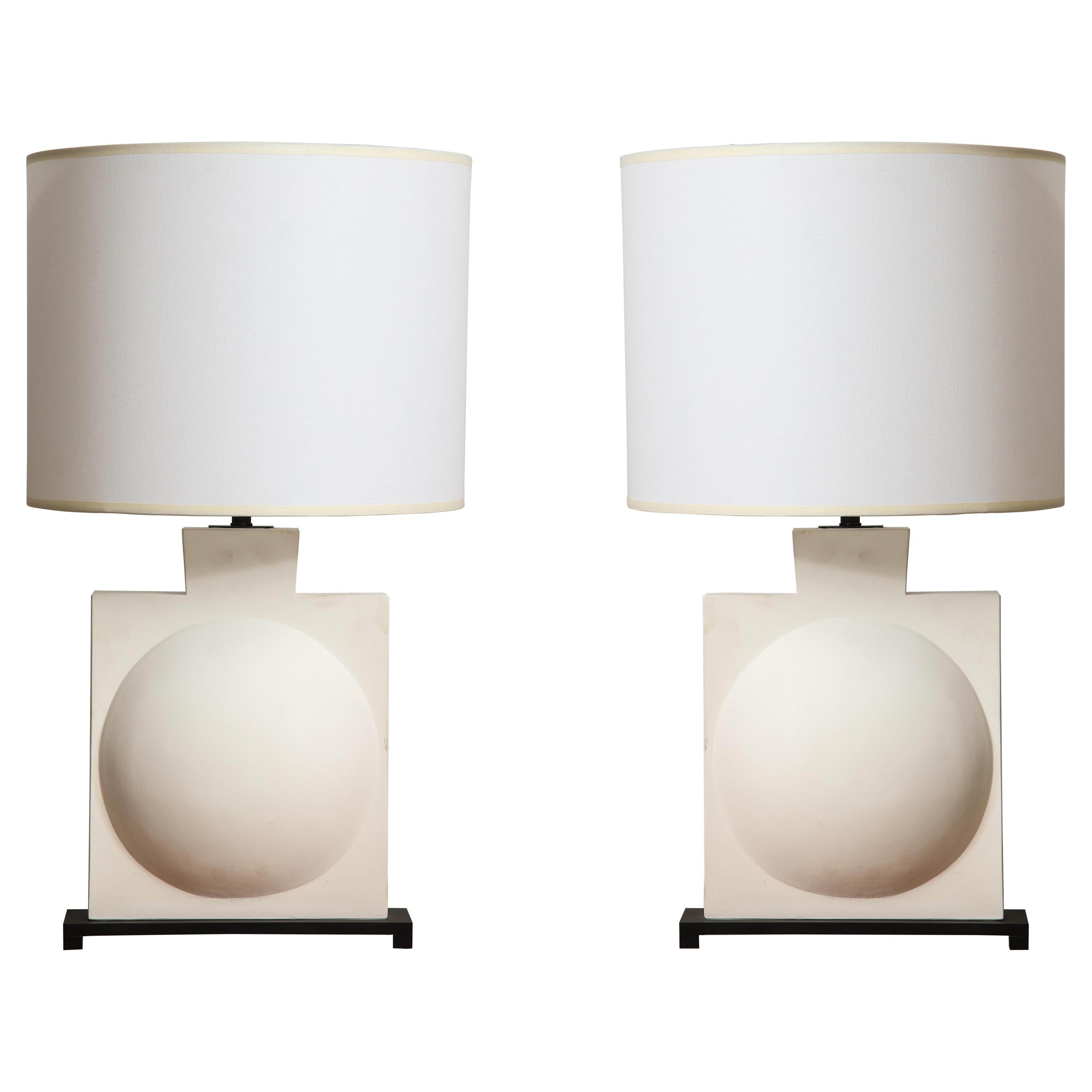 Custom Pair of Modern Sculptural Plaster Lamps