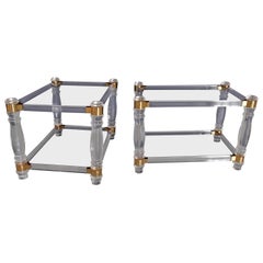 Vintage Pair of Modern Side Tables Plexi Glass, Glass and Brass 