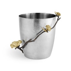 Pair of Modern Silver Metal Ginkgo Ice Bucket, Decorative Barware