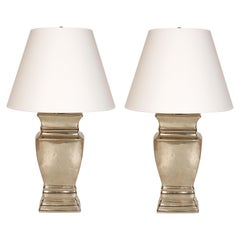 Vintage Pair of Modern Silvered Ceramic Lamps