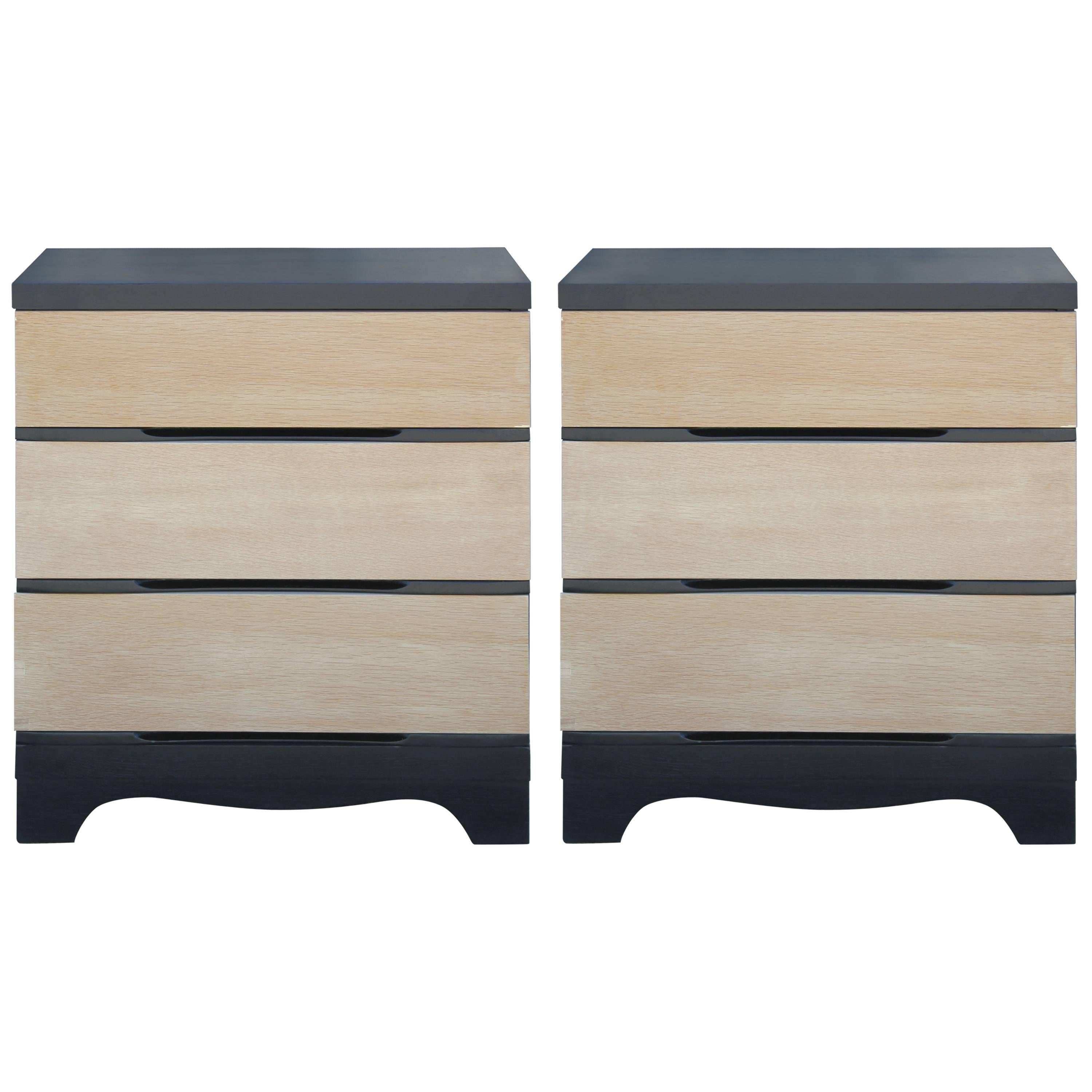 Pair of Modern Simple Three Drawer Two-Tone Bachelor's Chests or Nightstands