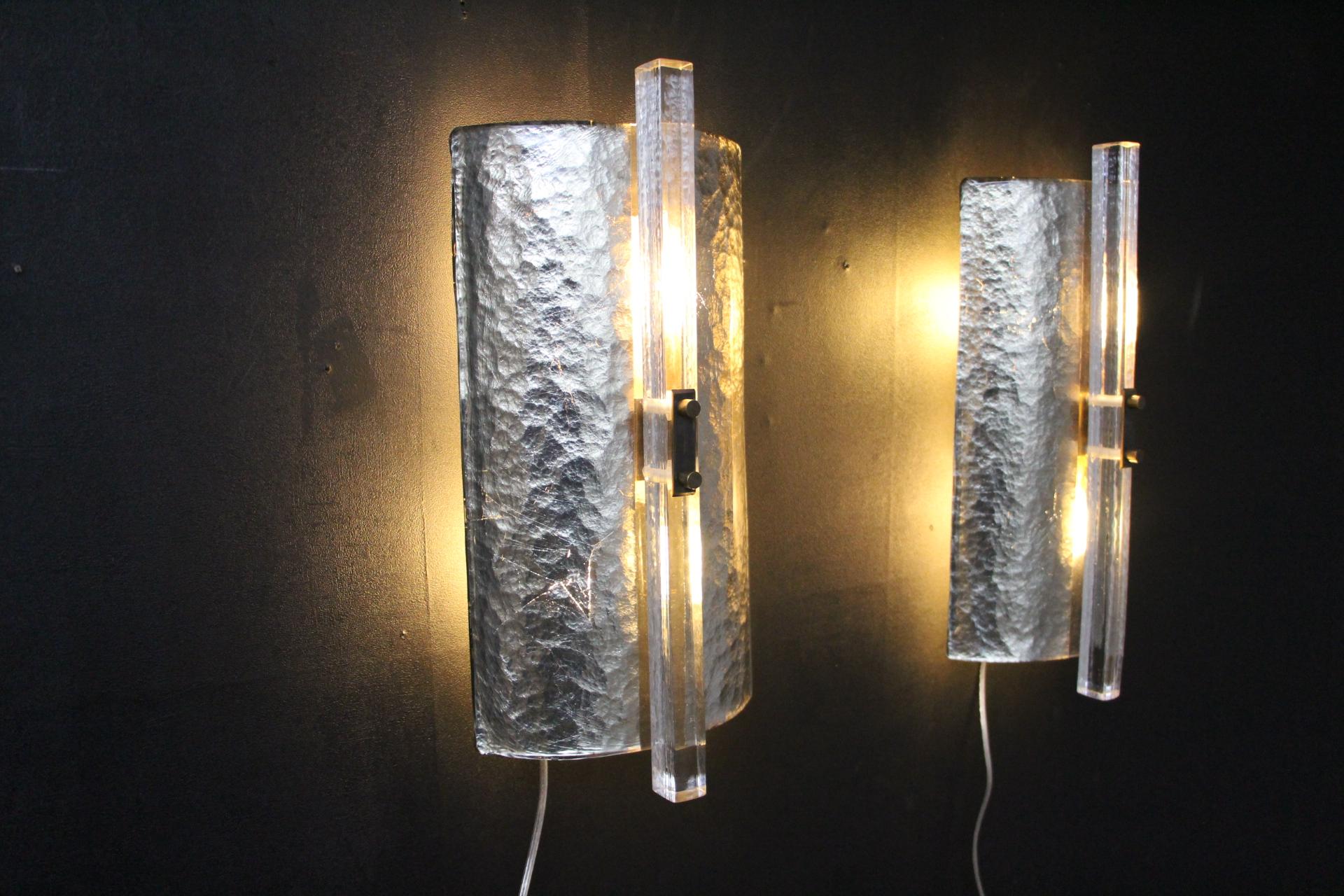 Pair of Modern Sliver Leaf Murano Glass Wall Lights, Pair of Brutalist Sconces For Sale 5