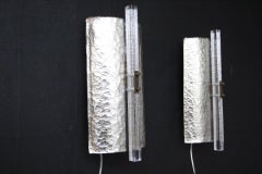 Pair of Modern Sliver Leaf Murano Glass Wall Lights, Pair of Brutalist Sconces