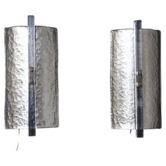 Pair of Modern Sliver Leaf Murano Glass Wall Lights, Pair of Brutalist Sconces