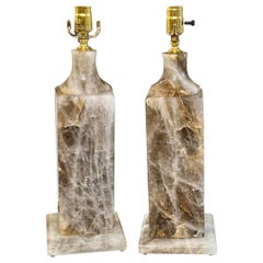 Pair of Modern Smokey Rock Crystal Lamps from Brazil
