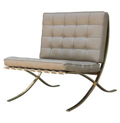 Pair of Modern Solid Brass and Neutral Leather Barcelona Lounge Chairs