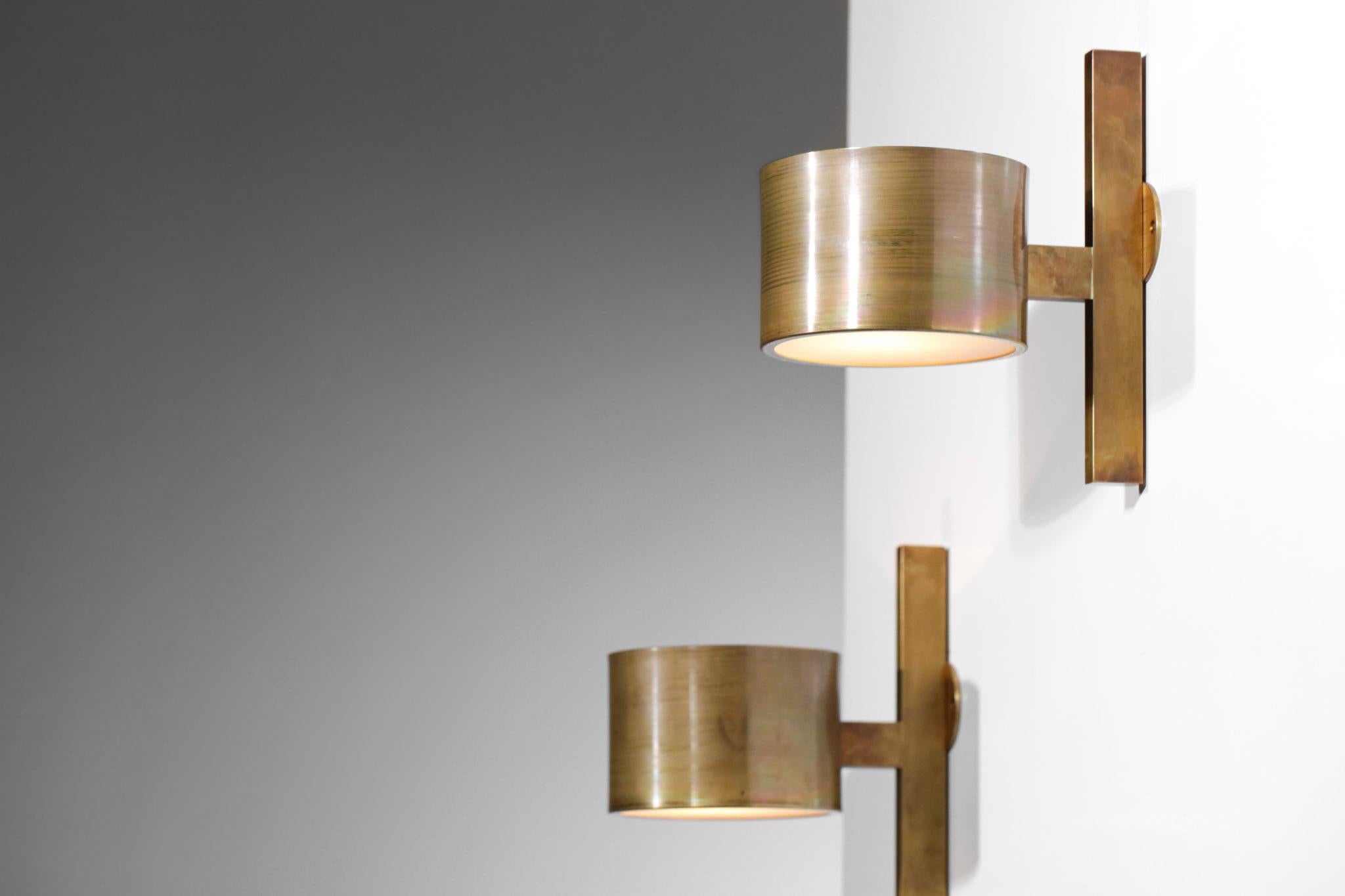Contemporary Pair of Modern Solid Brass Sconces in the Style of Hans Agne Jakobsson, EL135 For Sale