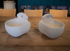 Pair of Modern Spanish White Wall Terracotta Ceramic Planters