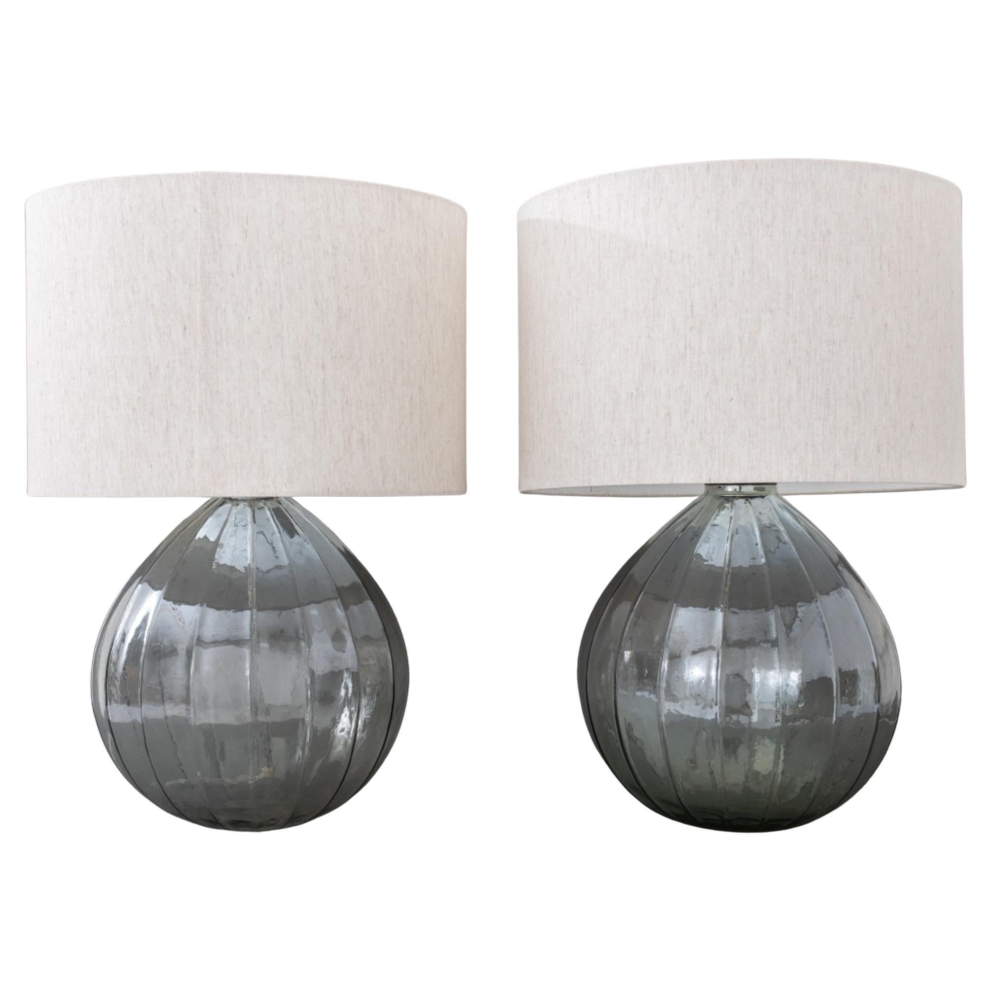 Pair of Modern Spherical Iridescent Glass Table Lamp
