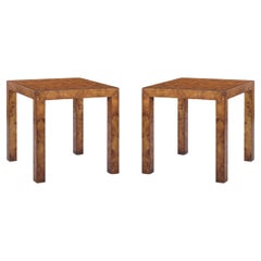 Pareja de mesas auxiliares cuadradas modernas de madera de burl