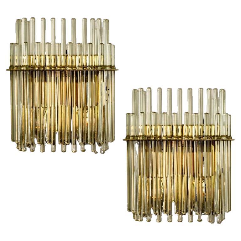 Pair of Modern Square Glass Rod Wall Sconces of Sciolari for Lightoliers For Sale