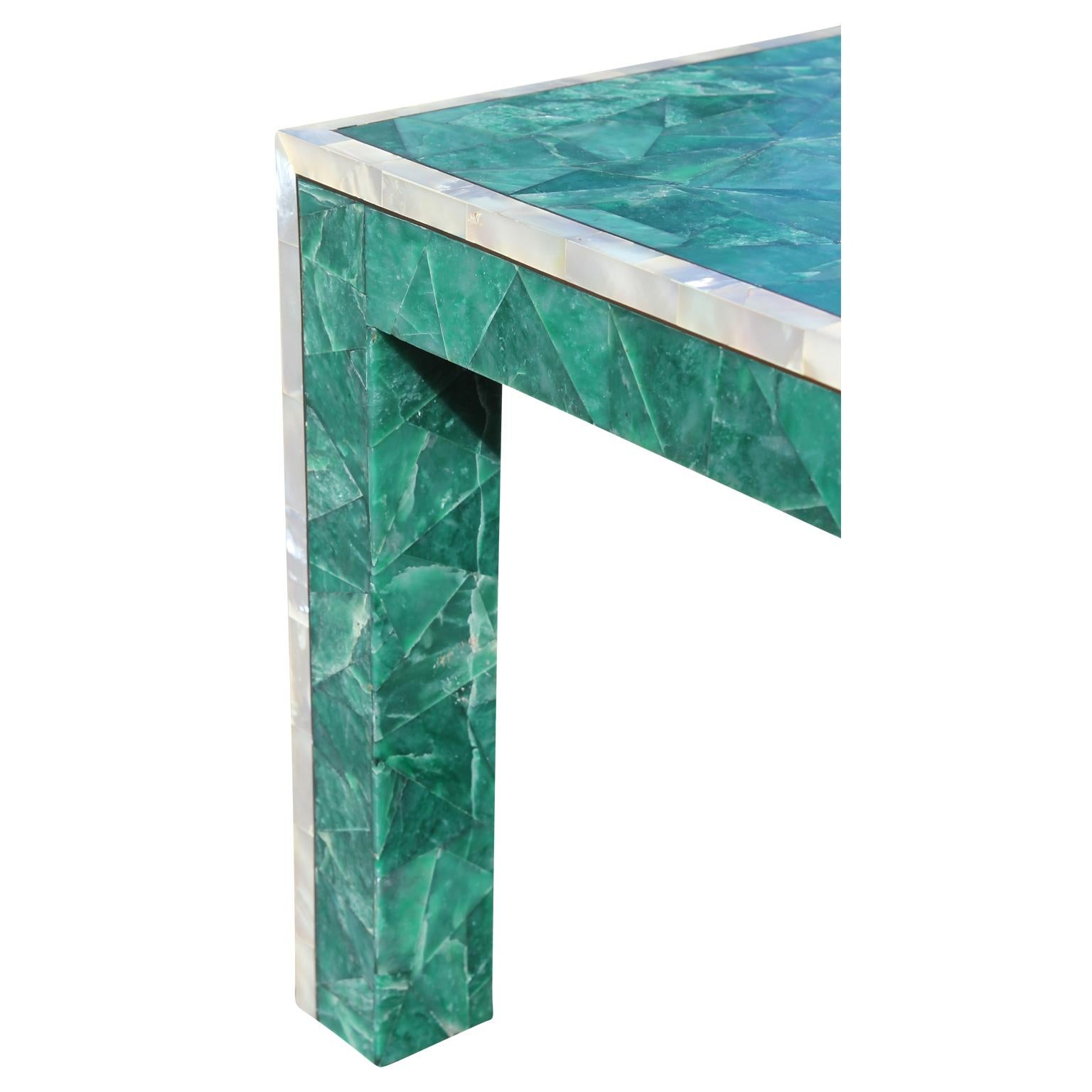 Late 20th Century Pair of Modern Square Tessellated Green Nephrite 'Malachite' Side Tables