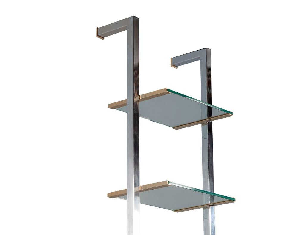 Pair of Modern Stainless Steel and Brass Bookshelf Stands Italy, 1970's For Sale 3
