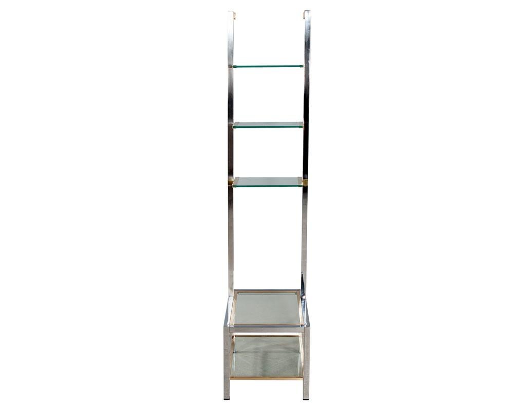 Italian Pair of Modern Stainless Steel and Brass Bookshelf Stands Italy, 1970's For Sale