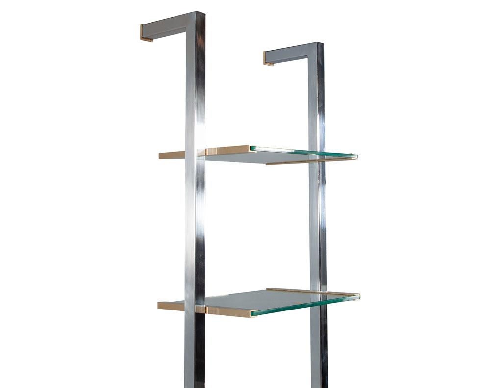 Pair of Modern Stainless Steel and Brass Bookshelf Stands Italy, 1970's In Good Condition For Sale In North York, ON