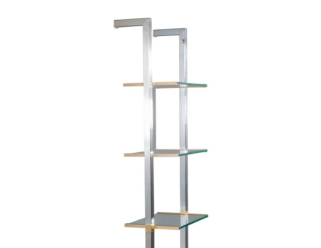 Late 20th Century Pair of Modern Stainless Steel and Brass Bookshelf Stands Italy, 1970's For Sale