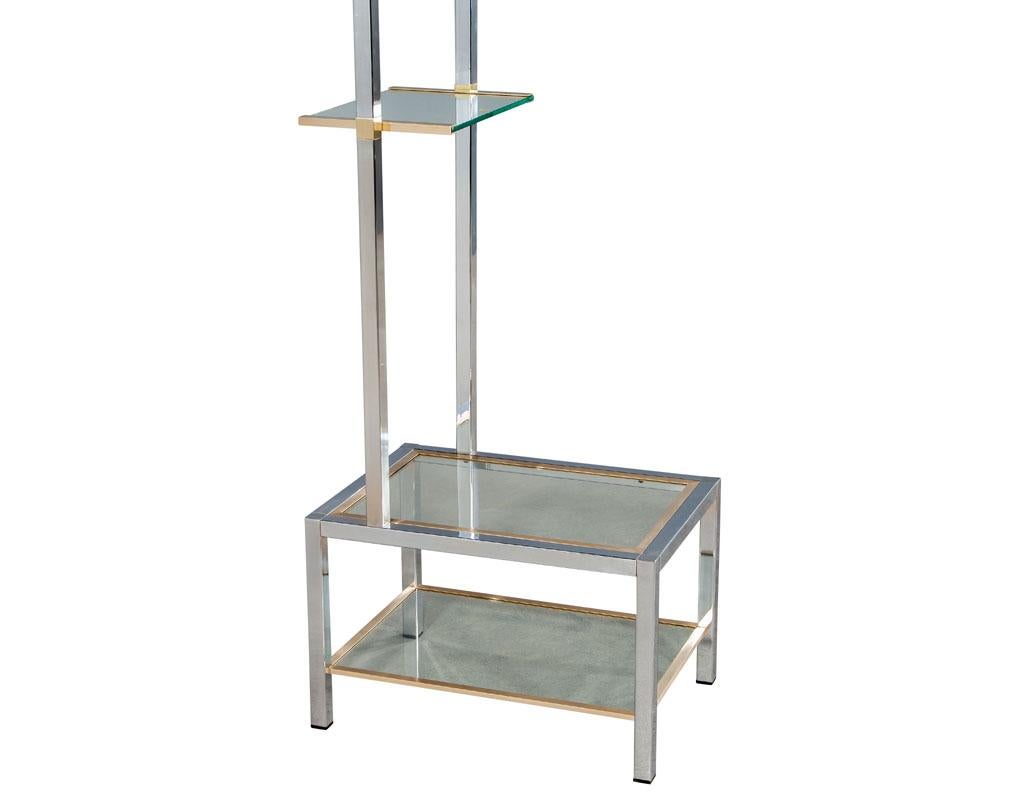 Glass Pair of Modern Stainless Steel and Brass Bookshelf Stands Italy, 1970's For Sale
