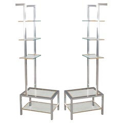 Pair of Modern Stainless Steel and Brass Bookshelf Stands Italy, 1970's