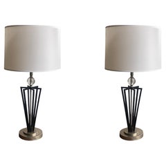 Pair of Modern Steel Geometric Lamps