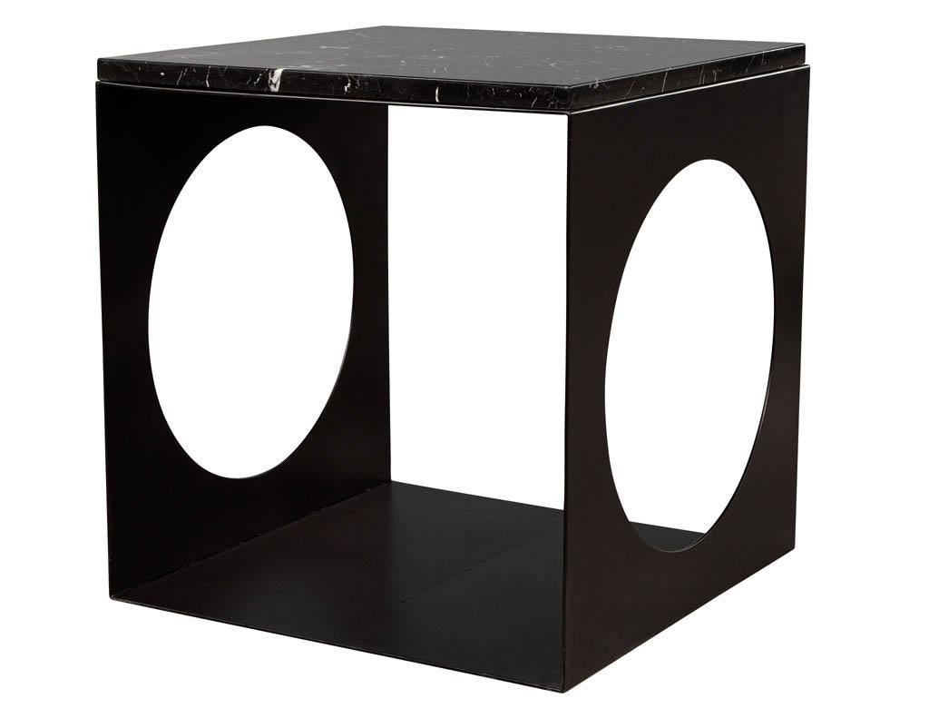 Pair of Modern Steel & Marble Side Tables in the Style of Minotti 4