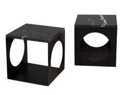 Pair of Modern Steel & Marble Side Tables in the Style of Minotti