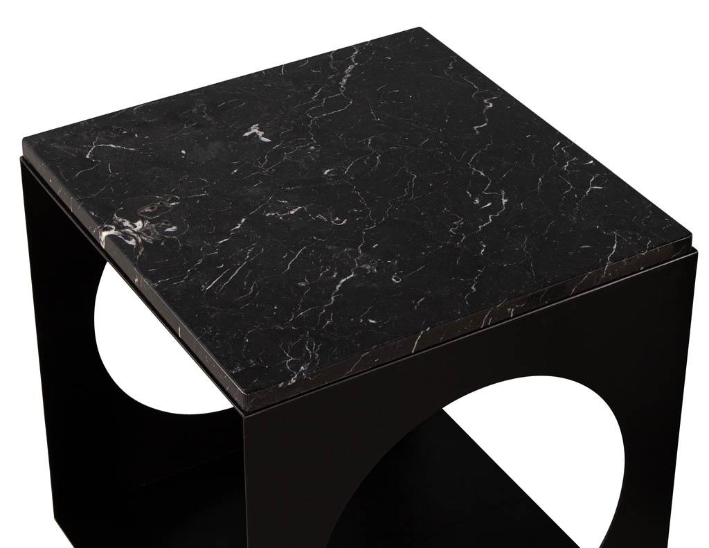 Pair of Modern Steel & Marble Side Tables in the Style of Minotti In Excellent Condition In North York, ON