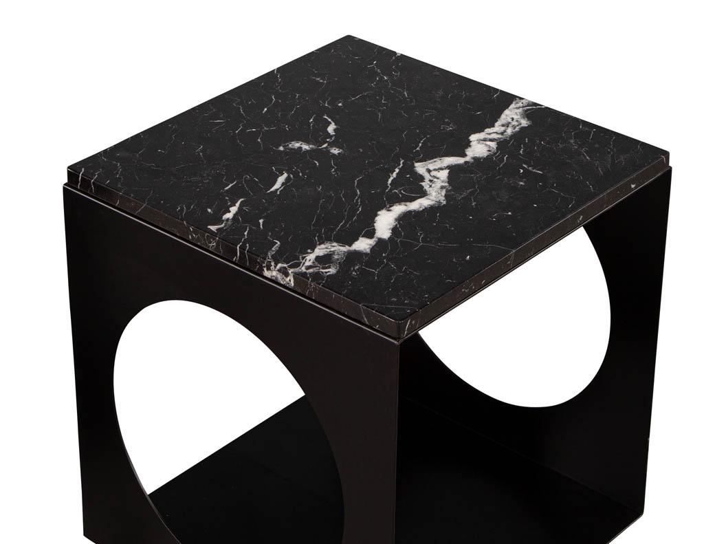 Contemporary Pair of Modern Steel & Marble Side Tables in the Style of Minotti