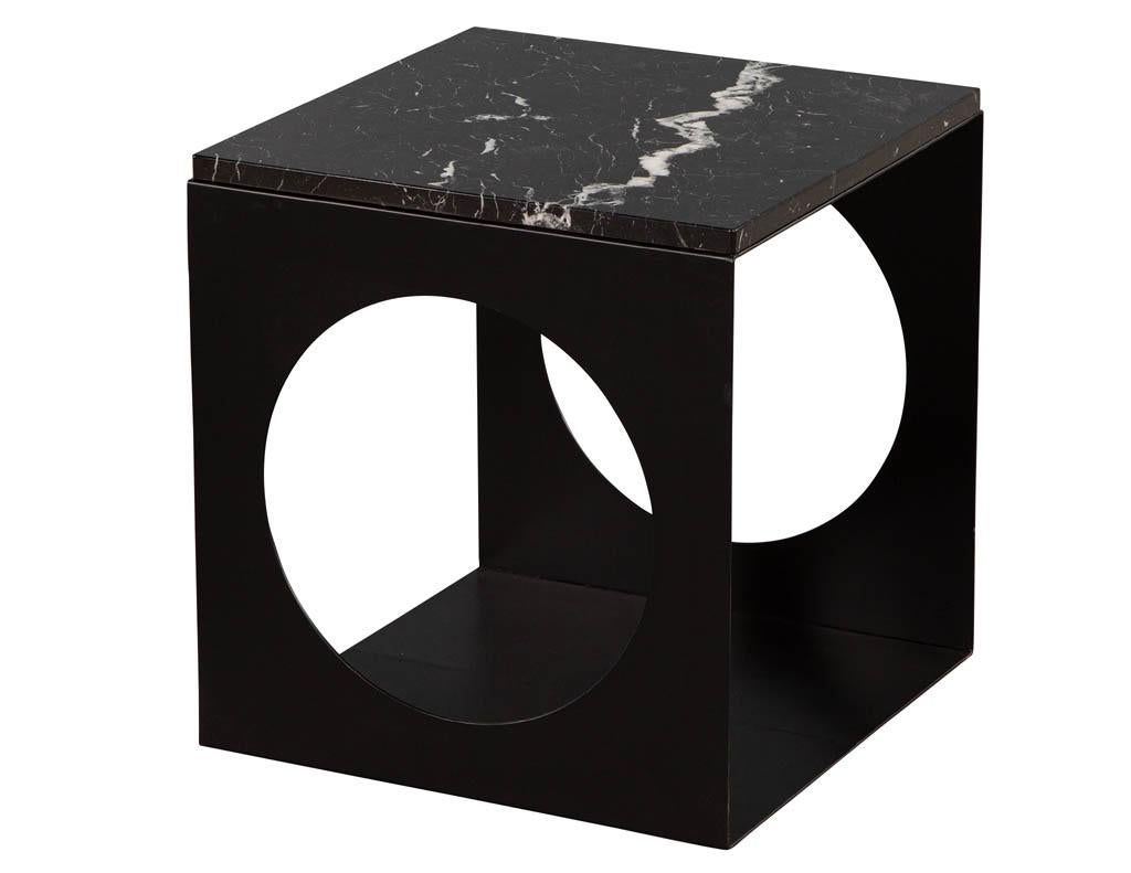 Metal Pair of Modern Steel & Marble Side Tables in the Style of Minotti