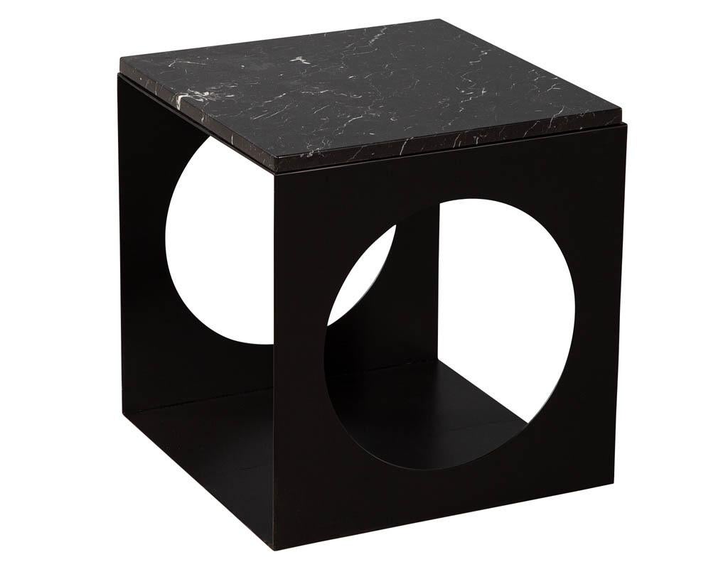 Pair of Modern Steel & Marble Side Tables in the Style of Minotti 1