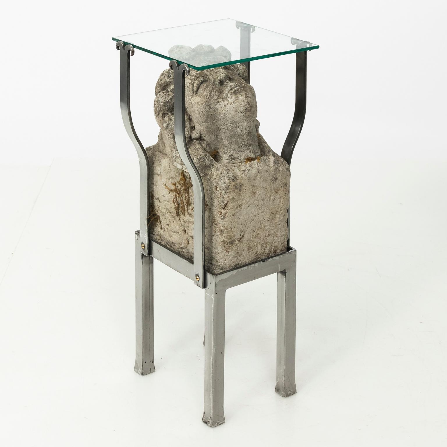 Pair of Modern Stone and Glass Side Tables For Sale 9