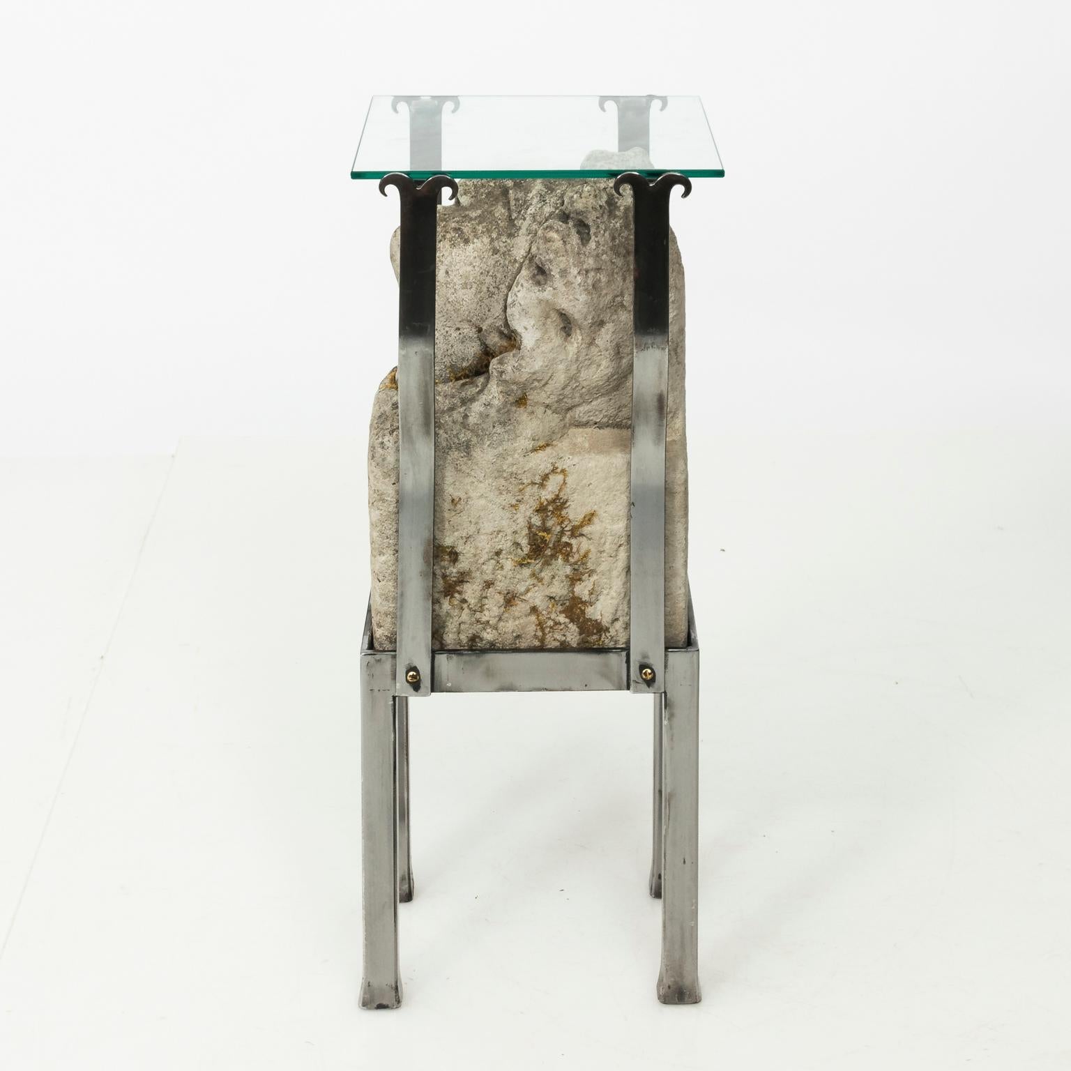 20th Century Pair of Modern Stone and Glass Side Tables For Sale