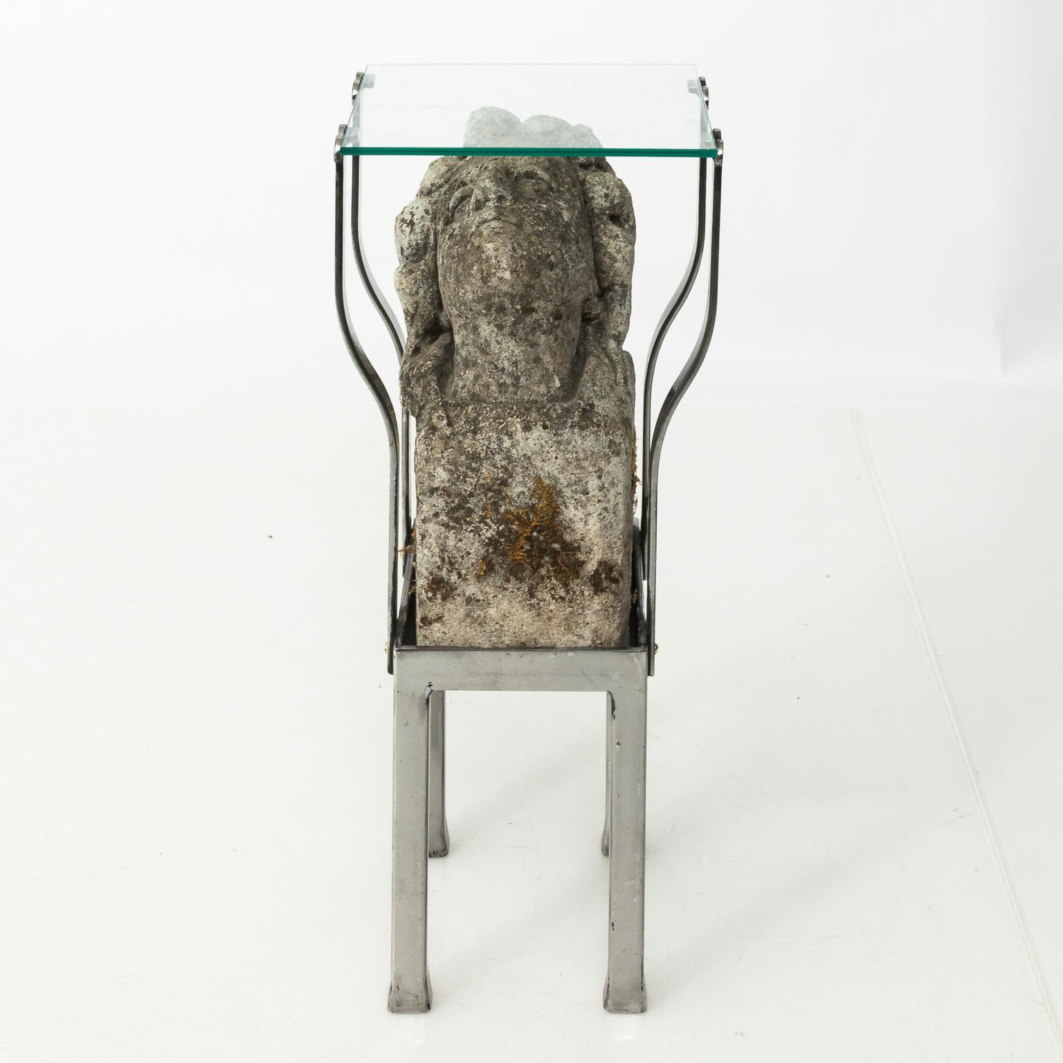 Steel Pair of Modern Stone and Glass Side Tables For Sale