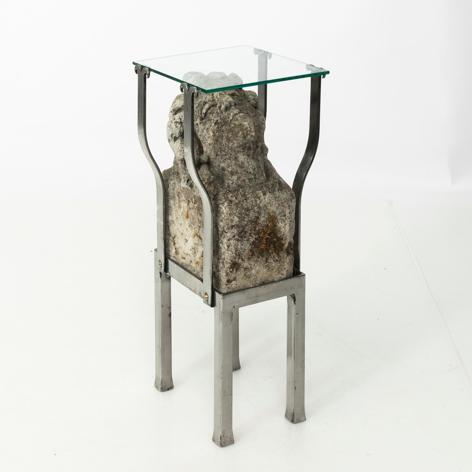 Pair of Modern Stone and Glass Side Tables For Sale 2