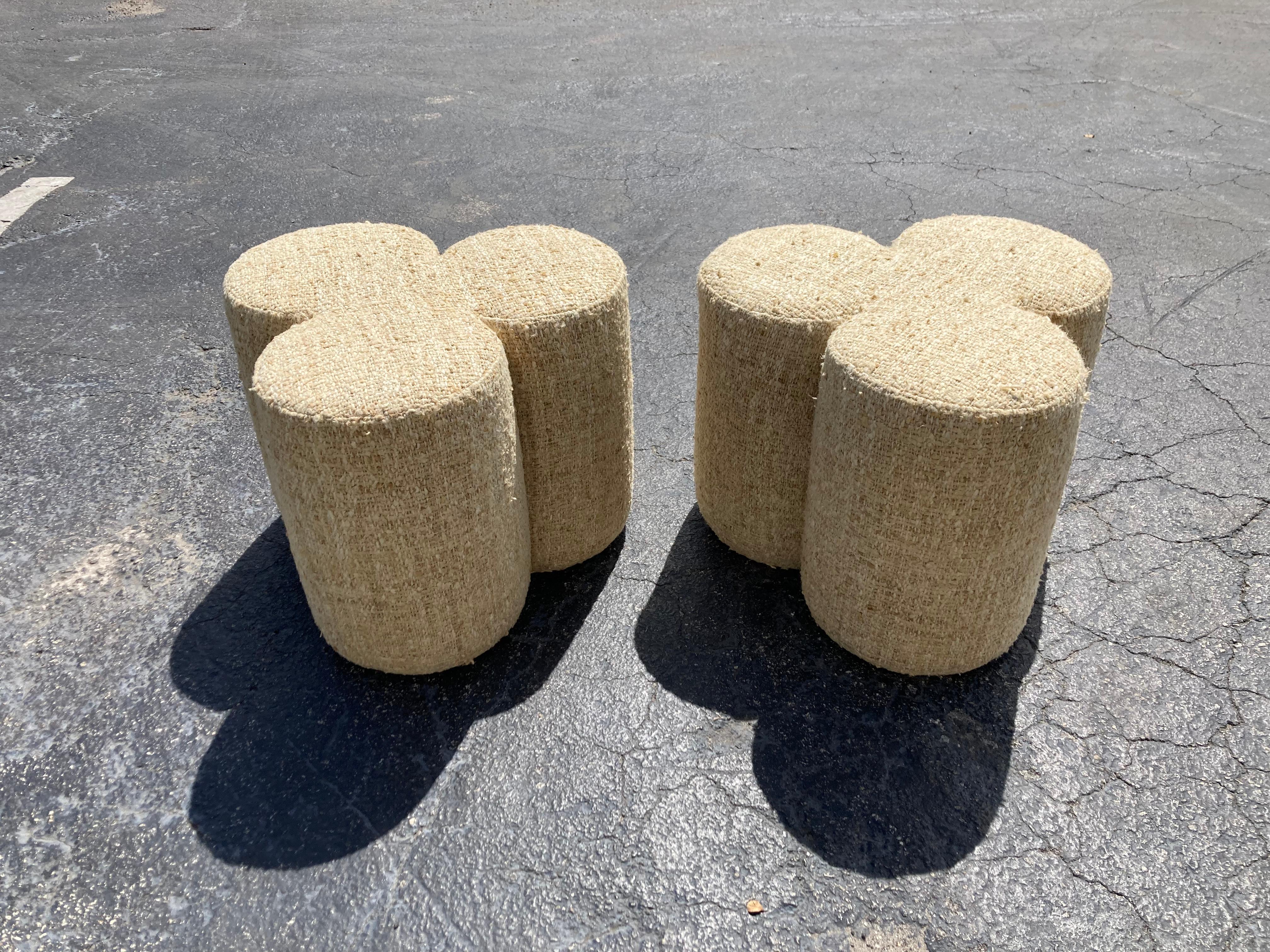 Pair of Modern stools upholstered in a beautiful high quality fabric. We have a matching bench available. Please see pictures.