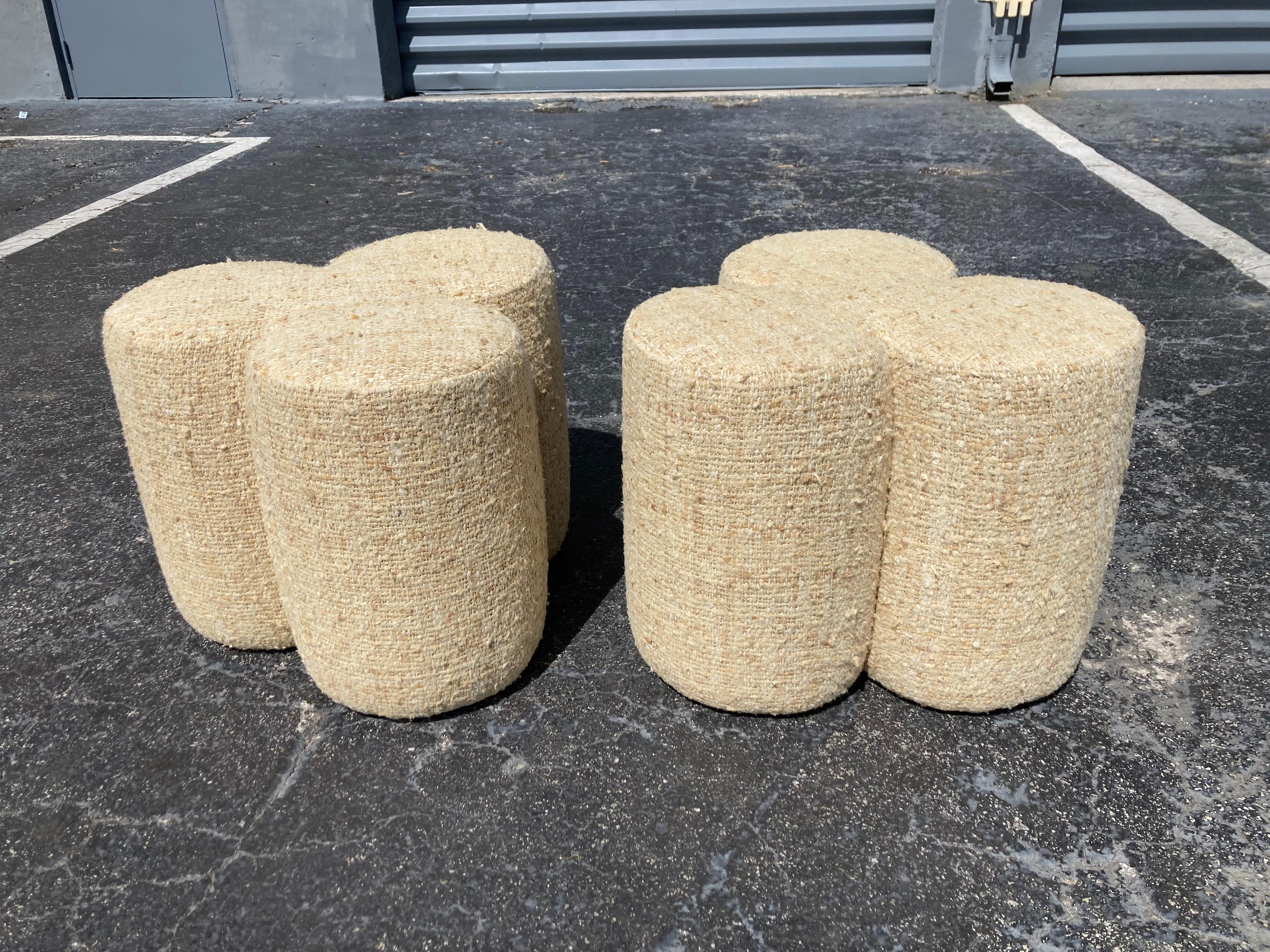 Fabric Pair of Modern Stools, Ottomans For Sale