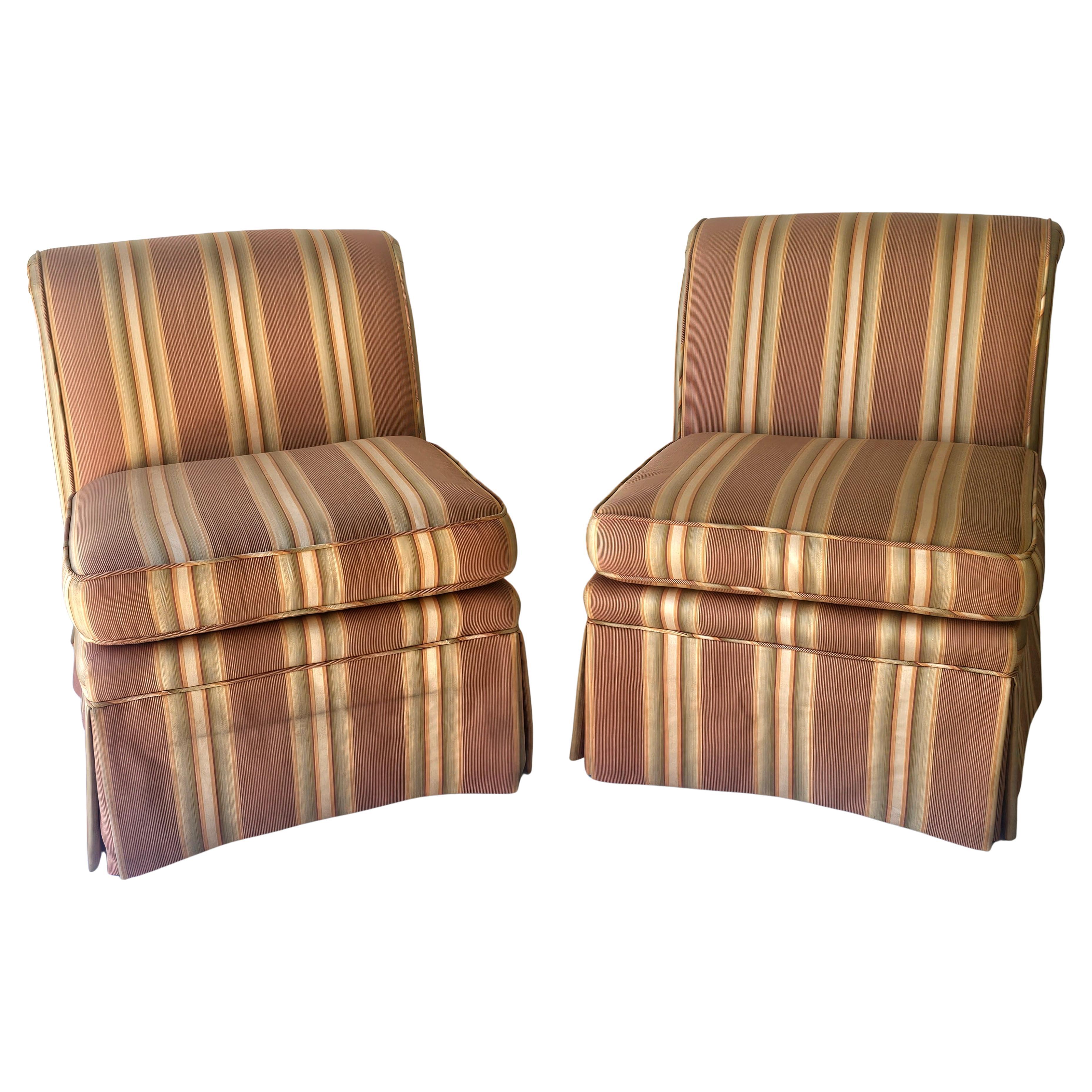 Pair of Modern Upholstered Rolled Back Slipper Chairs, position the pair face to face to have a beautiful rolled arms Window Bench. Measures 25