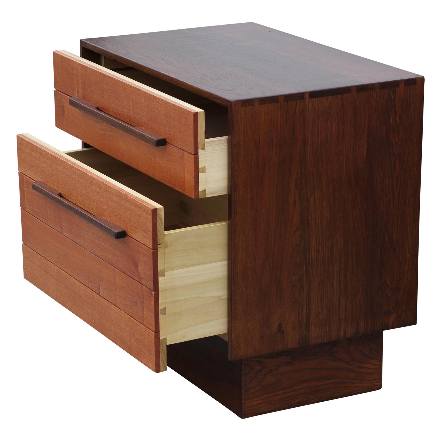 Contemporary Pair of Modern Studio Made Two-Toned Solid Wood End Tables / Nightstands
