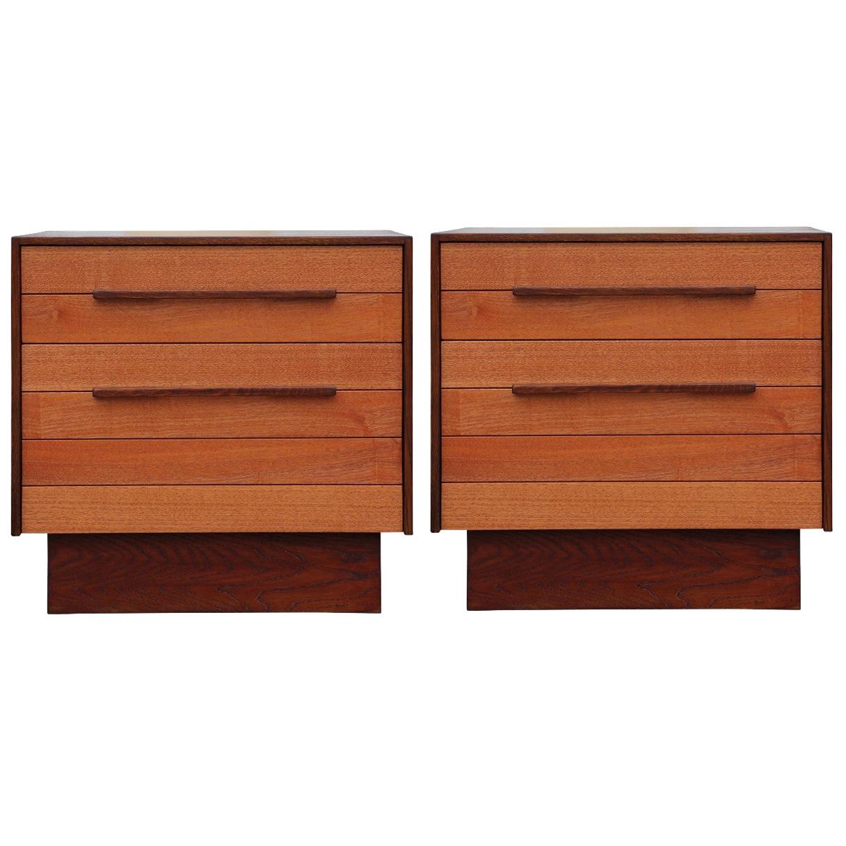 Pair of Modern Studio Made Two-Toned Solid Wood End Tables / Nightstands