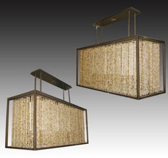 Paar rechteckige Citrin-Strang-Kronleuchter im modernen Stil