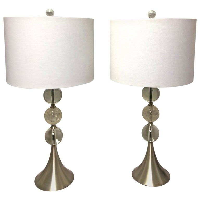 Pair of Modern Style Crystal and Rock Crystal Lamps For Sale